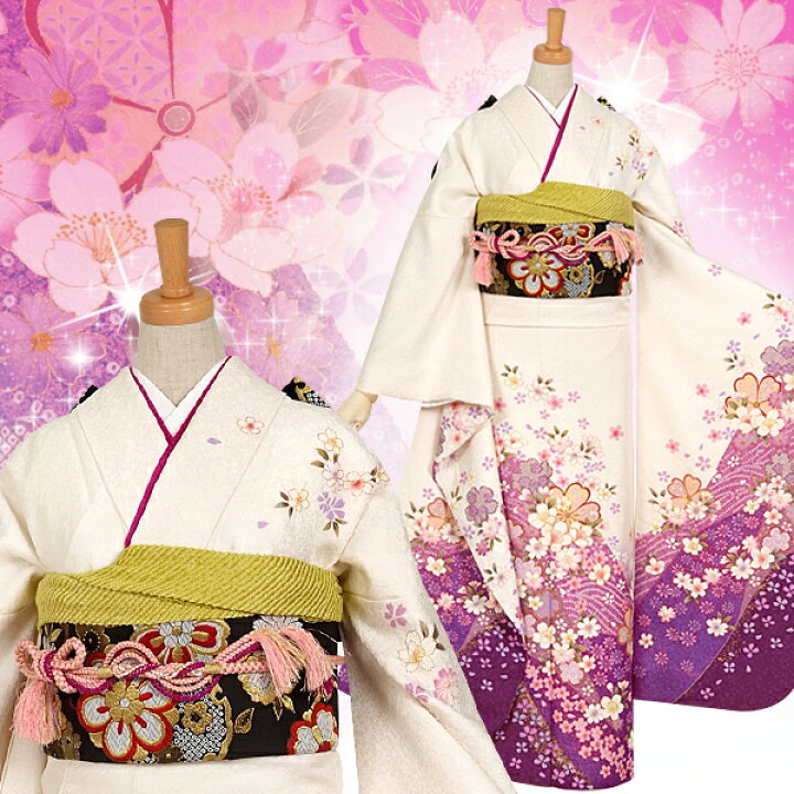 楽天市場】【成人式 振袖 レンタル】RS625 正絹 白 絞り桜花フルセット