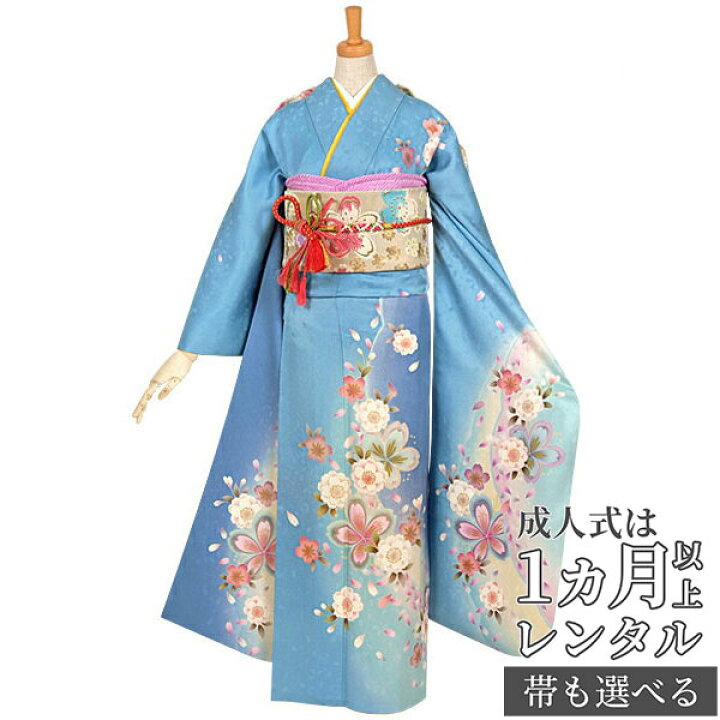 楽天市場】【成人式 振袖 レンタル】RS629 正絹 水色 雪輪に八重桜フル 