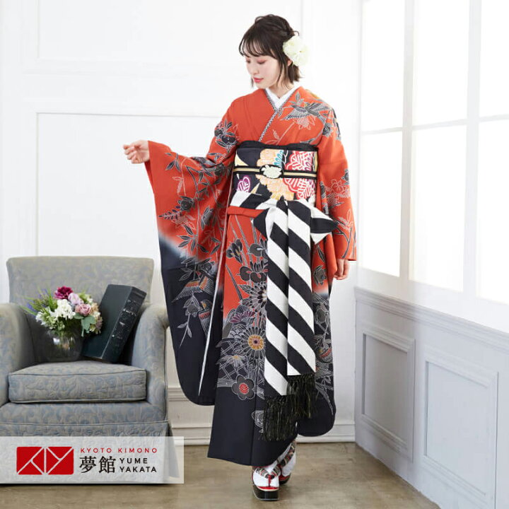 楽天市場】【成人式 振袖 レンタル】RS678 正絹 赤×黒 紅型 四季花鳥苑  