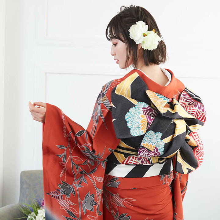 楽天市場】【振袖 レンタル】 結婚式 結納R678 正絹 赤×黒 紅型 四季 