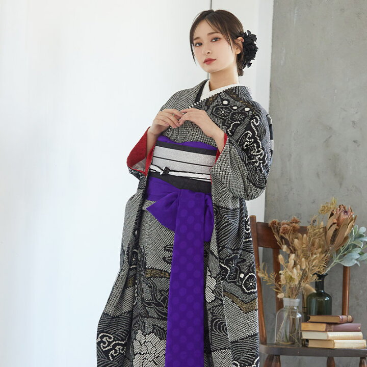 楽天市場】【振袖 レンタル】 結婚式 結納R702 正絹 黒 総絞り 波頭に 