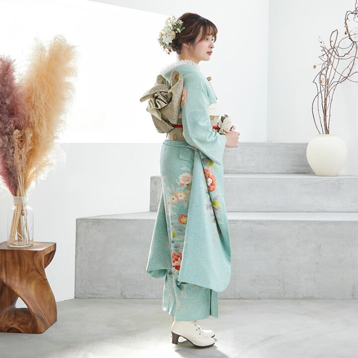 楽天市場】【振袖 レンタル】 結婚式 結納R706 正絹 ブルー 清華牡丹 