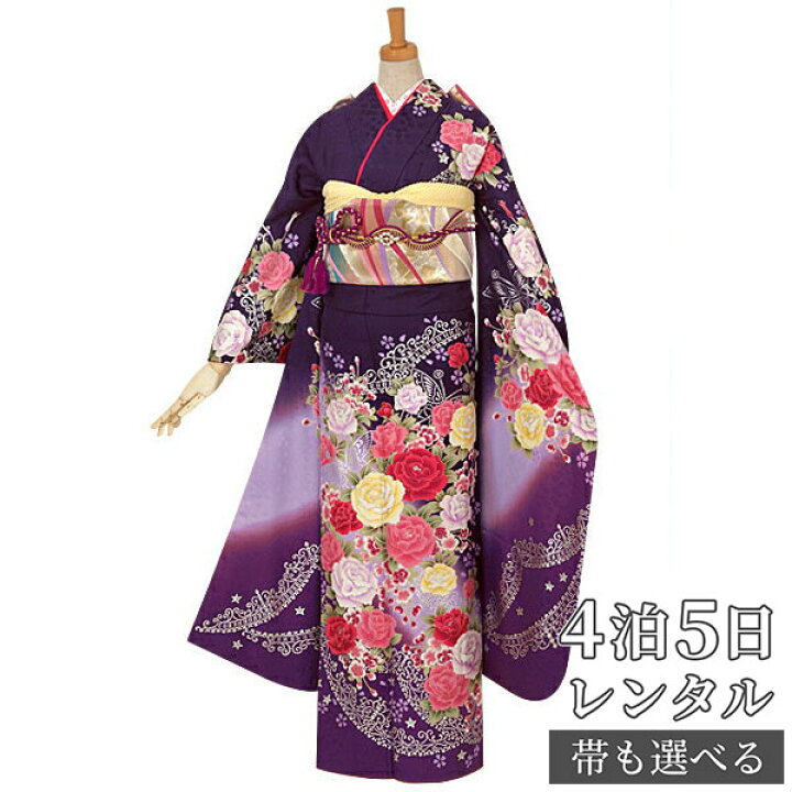 楽天市場】【振袖 レンタル】 結婚式 結納R735 正絹 紫 薔薇とティアラ 