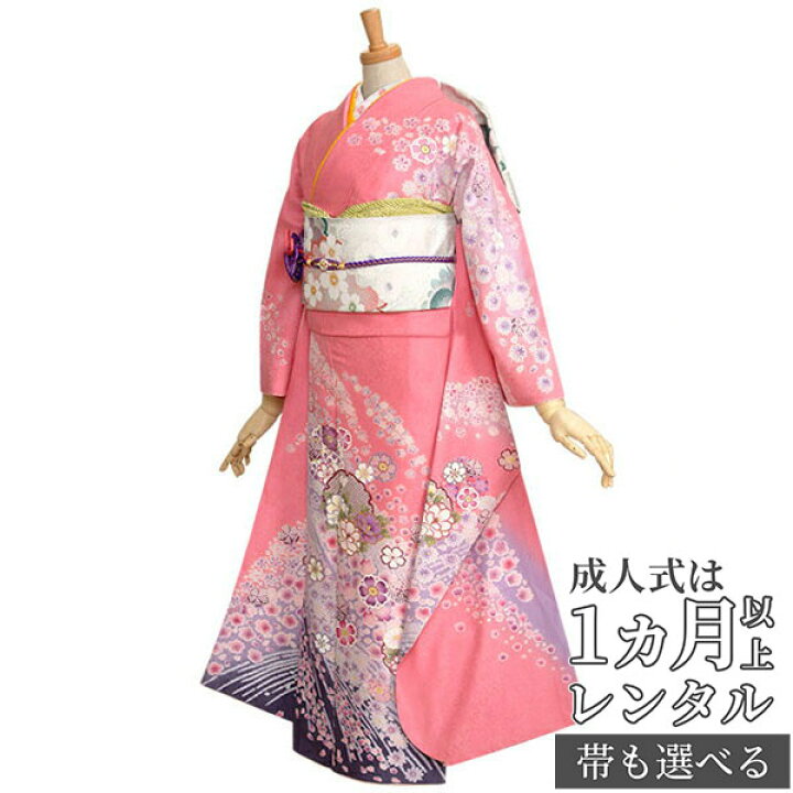 楽天市場 成人式は1ヶ月以上レンタルok 成人式 振袖 レンタル Rs747 正絹 ピンク 雪輪と菊桜吹雪 ラメなし 成人式 フルセット 往復送料無料 足袋プレゼント 女性和服 ふりそで Rental れんたる せいじんしき 振り袖 京都着物レンタル夢館
