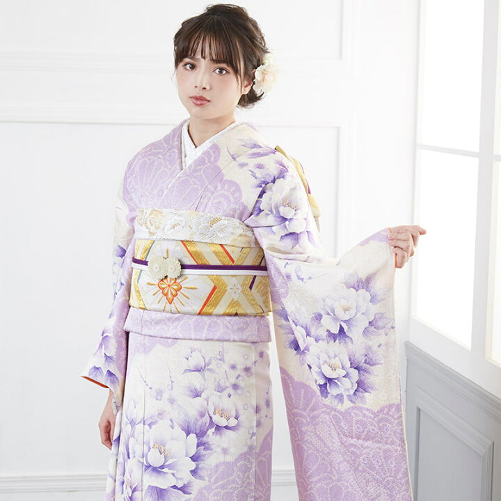 楽天市場】【振袖 レンタル】 結婚式 結納R778 正絹 絞り 水彩 紫 牡丹 