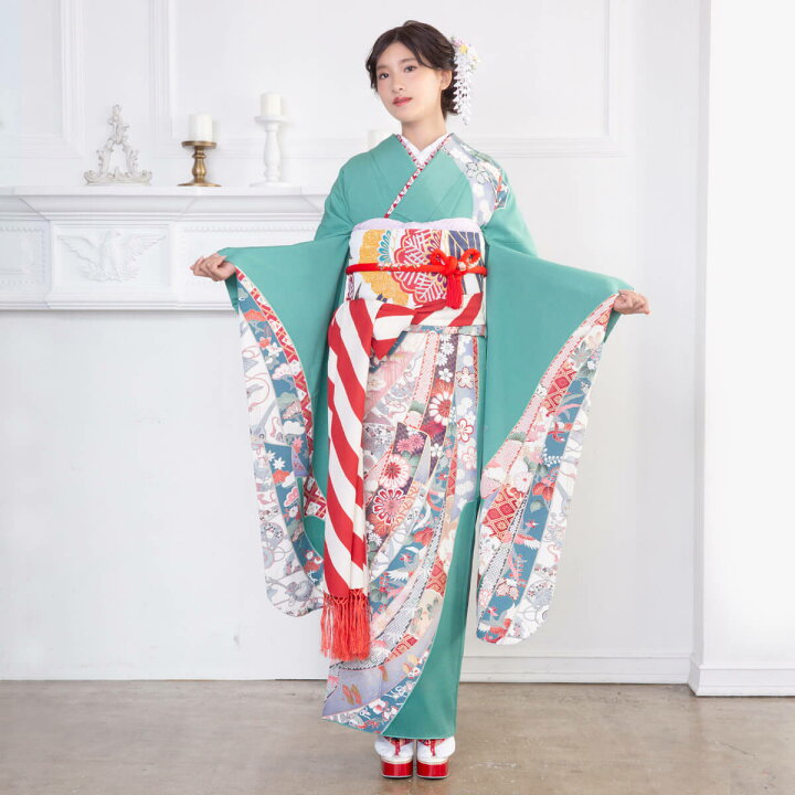 楽天市場】【成人式 振袖 レンタル】RS786 正絹 薄緑 吉祥熨斗文様フル 