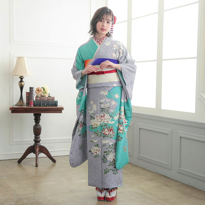 楽天市場】【成人式 振袖 レンタル】RS790 正絹 グリーン 楓に菊花フル 