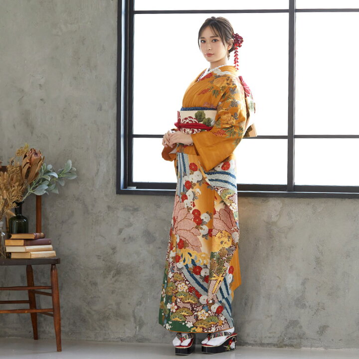 楽天市場】【振袖 レンタル】 結婚式 結納R792 正絹 金茶 金彩波に菊花 