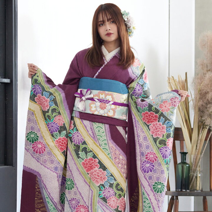 楽天市場】【振袖 レンタル】 結婚式 結納R795 正絹 赤紫 絞り 唐草菊  