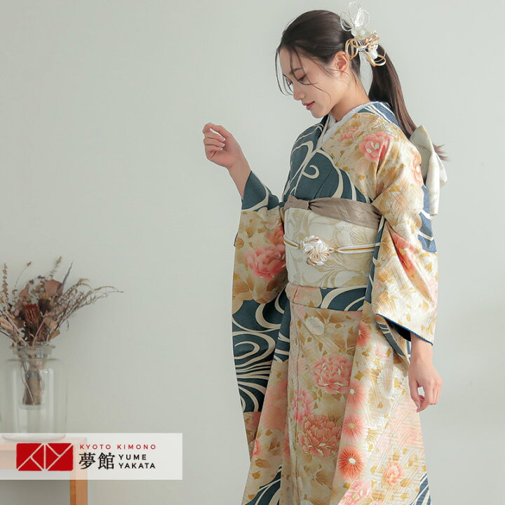 楽天市場】【振袖 レンタル】 結婚式 結納R805 正絹 紺鼠 雲取菊牡丹に  