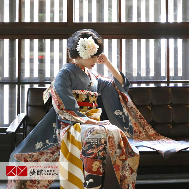 楽天市場 振袖 レンタル 結婚式 結納r6グレー 熨斗に唐花 振袖 レンタル フルセット ふりそで 振袖セット 振り袖 結婚式 披露宴 親族 卒業式 パーティー 結納 着物レンタル 貸衣装 女性 和服 往復送料無料 京都着物レンタル夢館
