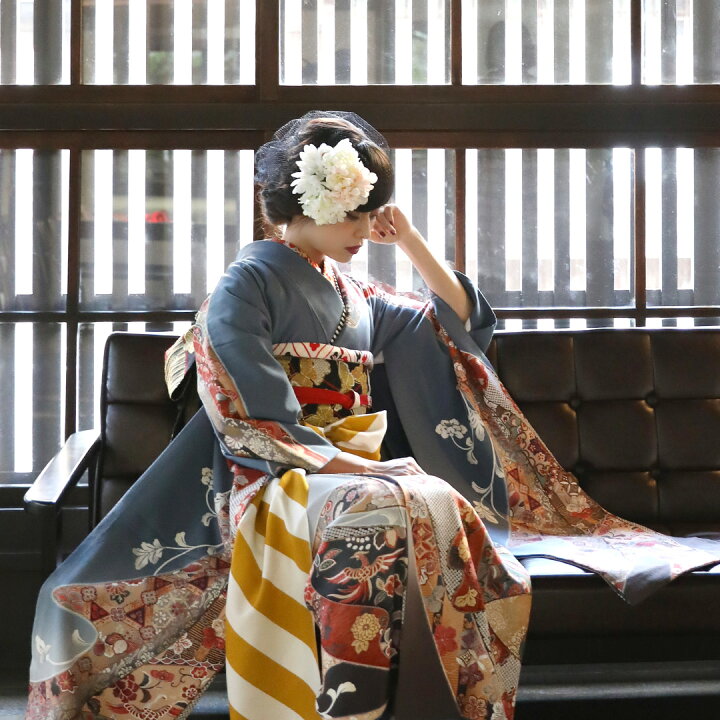 楽天市場】【振袖 レンタル】 結婚式 結納R826 正絹 グレー 熨斗に唐花 
