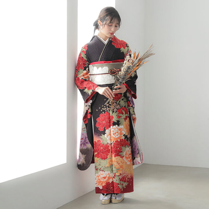 楽天市場】【振袖 レンタル】 結婚式 結納R933 正絹 茶 赤牡丹紫牡丹  