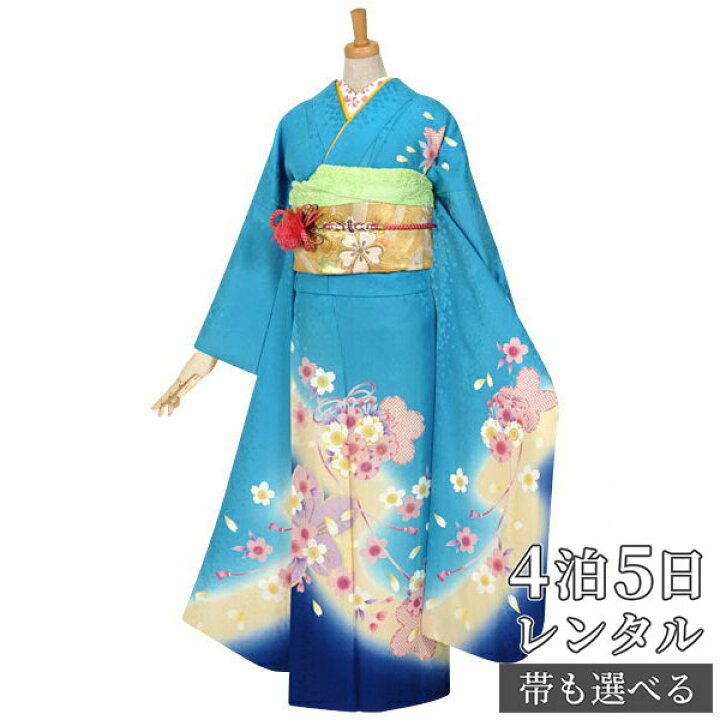 楽天市場】【振袖 レンタル】 結婚式 結納R968 正絹 水色 桜結び 振袖 