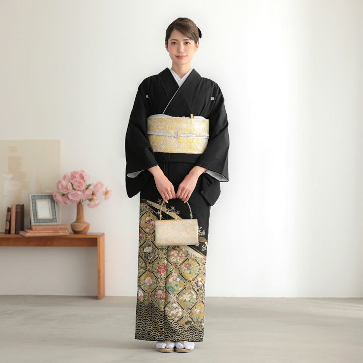 楽天市場】【レンタル】留袖 レンタル 「T289 花鳥格子天井文様 」 黒 