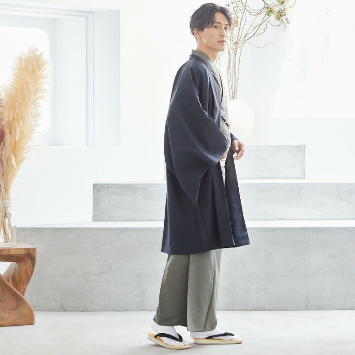 KA78】立役 着流し 青系グレー×レインボー 男 着物 大衆演劇（【楽天 