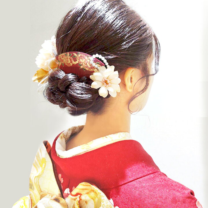 楽天市場】振袖用髪飾り 日本髪用櫛 手描き 婚礼 打掛 黒 赤 桜 梅 