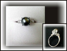 プラチナ台「南洋 黒真珠 」プラックパール 指輪 ピーコックカラー【9.0mm】ブラックフォーマル