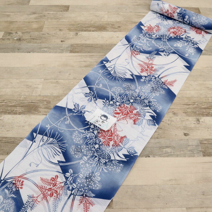 楽天市場】【新品】 反物 『竺仙』 綿絽 浴衣反物 松川菱に秋草 長さ 
