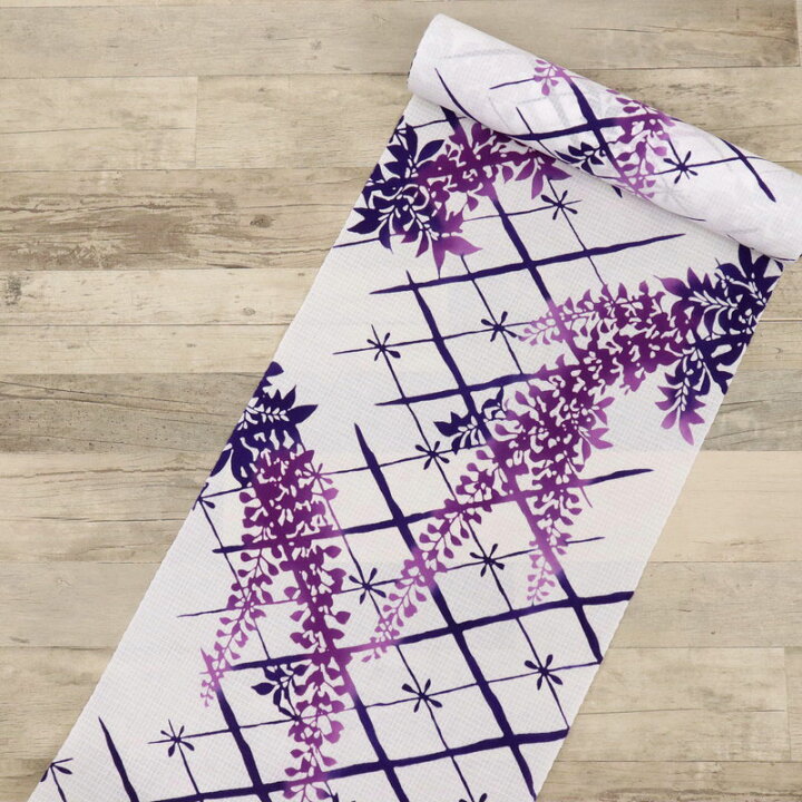 楽天市場】【新品】『三勝染』浴衣反物【綿紅梅】業平菱に藤の花模様 