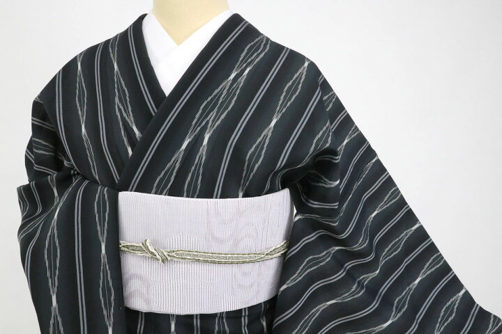 楽天市場】【中古】夏着物 長尺 明石ちぢみ 菱繋縞模様 小紋 黒 