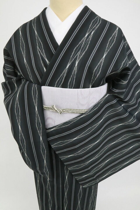 楽天市場】【中古】夏着物 長尺 明石ちぢみ 菱繋縞模様 小紋 黒 