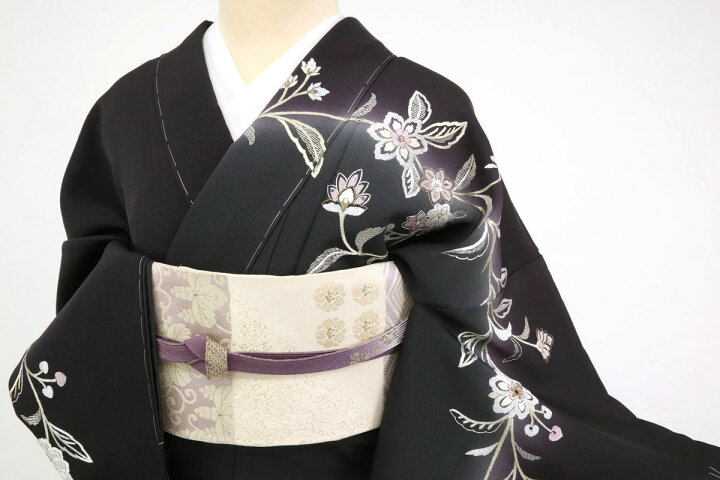長尺□付下げ◇刺繍□吉祥文宝尽くし花模様□藍墨色