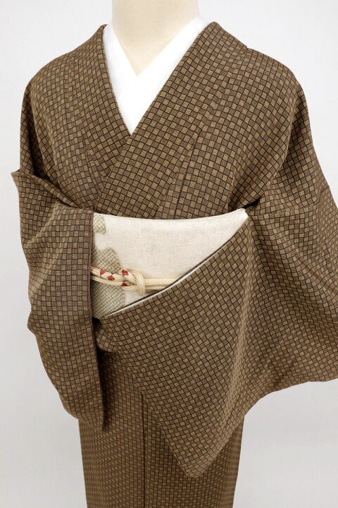 楽天市場】【中古】小紋 網代模様 カジュアル 濃茶 ベージュ 身丈159cm  