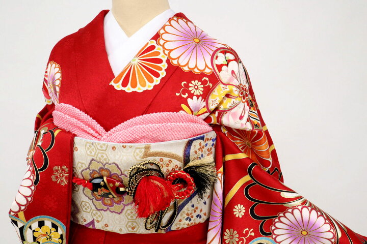 楽天市場】【中古】振袖 長尺 着物 菊に桜 立涌模様 フォーマル 赤 
