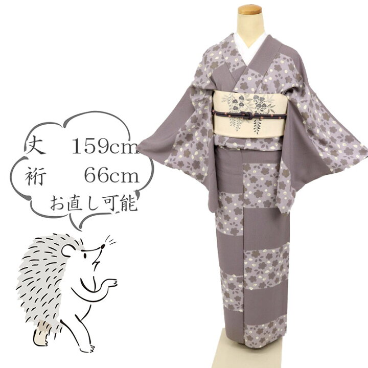 楽天市場】【中古】単衣 小紋 横段に桜と梅の花 カジュアル 濃淡紫鼠色 