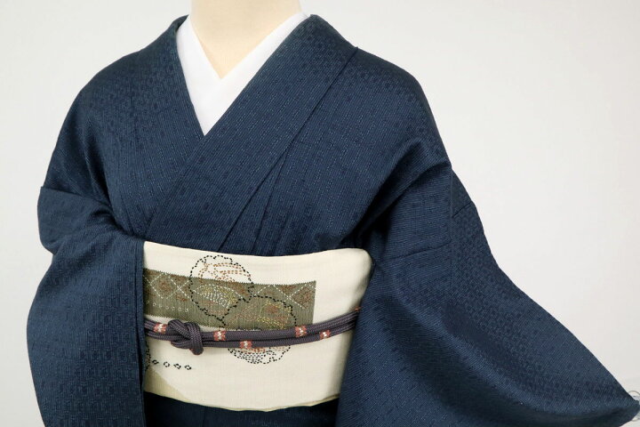 楽天市場】【中古】長尺 単衣 紬 小紋 亀甲繋に浮き織り縞模様 