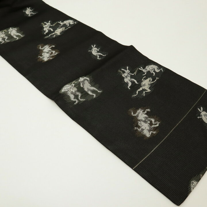 楽天市場】新品 夏帯 名古屋帯 西陣 沢本織物 鳥獣戯画 カジュアル 黒 