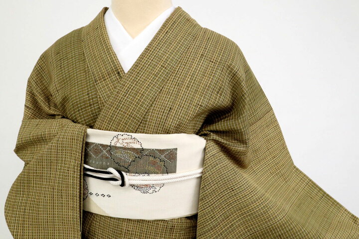 楽天市場】【中古】しょうざん 小紋 生紬 長尺 単衣 格子片寄せライン 