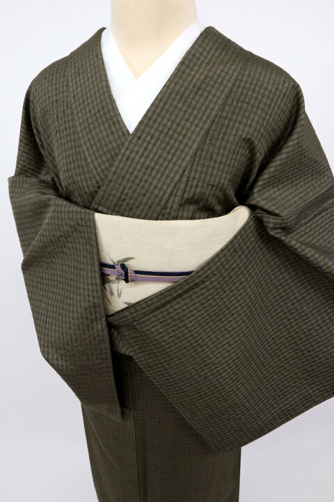 楽天市場】【中古】単衣 長尺 赤城紬 手座繰り 青柳謹製 格子縞 