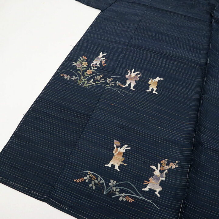 楽天市場】仮絵羽 紬 付下げ『相良刺繍』鳥獣人物戯画うさぎ 