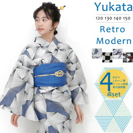 【5と0 400円OFF】浴衣 子供 中学生 高校生 ジュニア キッズ 女の子 120 130 140 150 浴衣 キッズ ジュニア 浴衣4点セット ゆかた こども ジュニア 浴衣 かっこいい 兵児帯 女の子 浴衣 しわへこ帯メッシュ前板 着付説明書 retro ykt1531 きものひろば悠