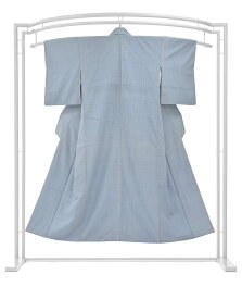 【本場結城紬】 製織：小倉商店 高機・手織り ≪御仕立て上がり・中古品≫ 「スモークブルー」 本物の無地紬！ ワケあり破格値！ 身丈157.5　裄64