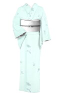 【単衣・夏用】 【東レ】 セオα（アルファ）小紋 Lサイズ ≪御仕立て上がり・新品≫ 「萩にトンボ・水色…