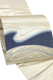 創作刺繍九寸名古屋帯 ≪御仕立て上がり・中古品≫ 「波動」 シンプルながら個性的 帯姿で引き締めて！