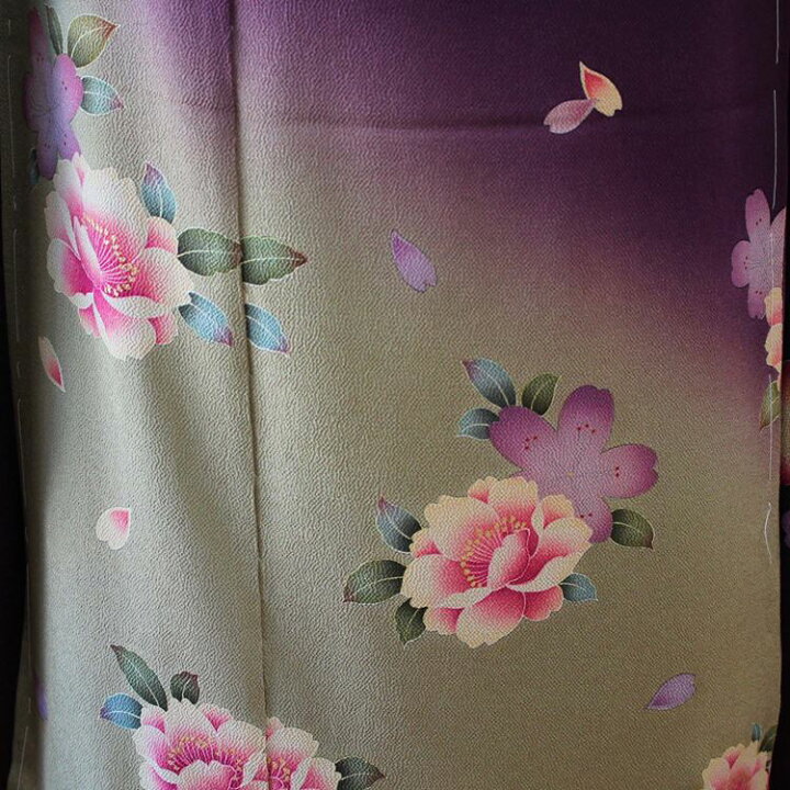 楽天市場】振袖 正絹 新品 仮絵羽 生地 単品 正絹 未仕立て品 紫 桜 