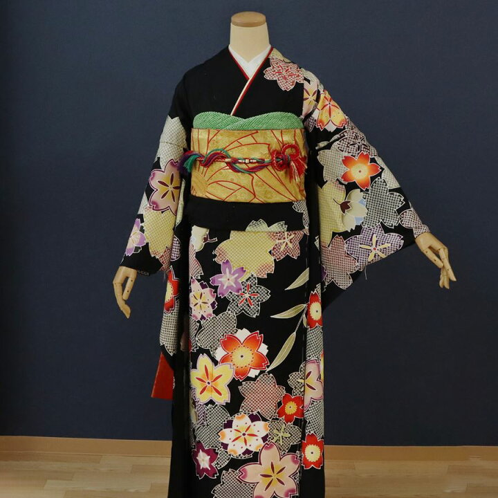 楽天市場】振袖 正絹 お仕立て付き フルセット 新品未使用 黒 ブラック 