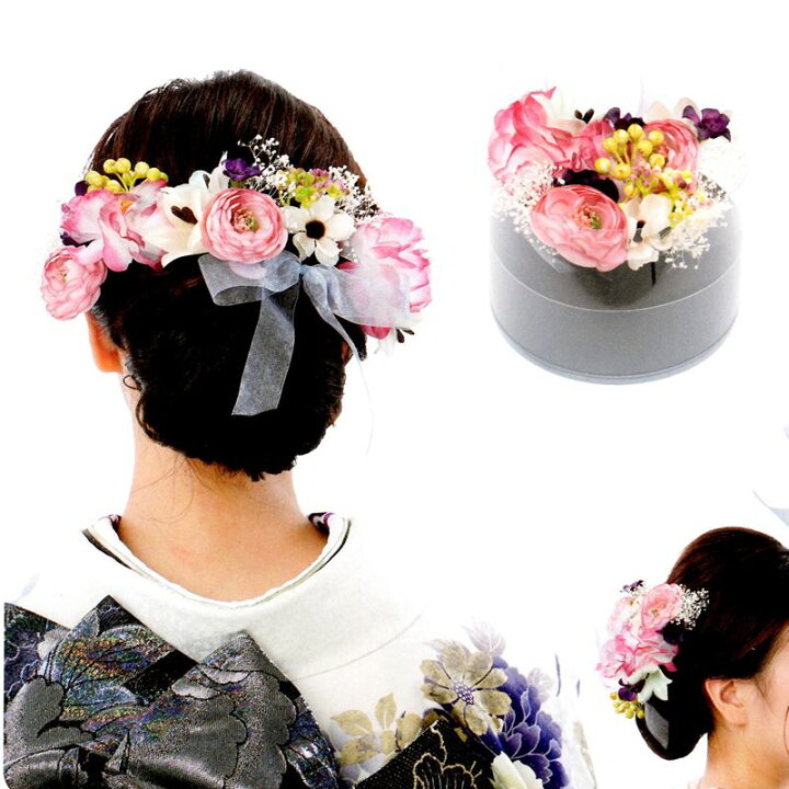 楽天市場 ポイント2倍 シャルマン 髪飾り 成人式 和装 花 振袖 卒業式 結婚式 袴 洋花 ブーケ風 リボン ピンク ヘッドドレス 日本製 ６点セット Uピン 上品 浴衣 夏祭り 謝恩会 お買い物マラソン 400 024 きもの京香