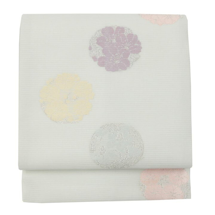 未使用品 名古屋帯 アイボリー 花文 パステル 3m67㎝ 正絹 仕立て  