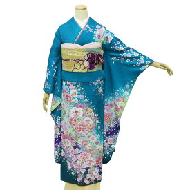 振袖 中古 フルセット 販売 訳あり 特価 正絹 成人式 結婚式 結納 式典 卒業袴 着物 十三参り 格安 リサイクル 購入品 良品 仕立て上がり 和服 和装 水色 青 桜 モダン 豪華 可愛い 着付け練習 お稽古 舞台 お呼ばれ パーティーなどに ガード加工済 送料無料