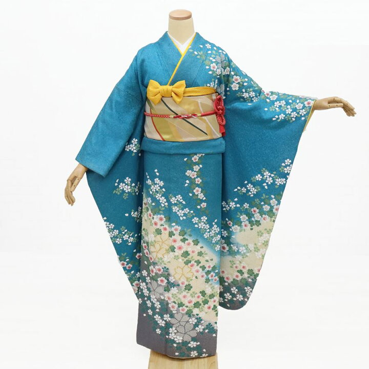 楽天市場】振袖 中古 着物 単品販売 正絹 成人式 青 水色 格安 