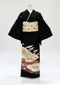 【レンタル】黒留袖 フルセット 一式 格安 結婚式 着物 鶴 雲取り御所車 披露宴 ネット 宅配