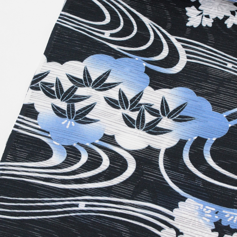 新品  浴衣反物 綿絽地　流水花柄　白オフ　 巾40cm　日本製　教材用