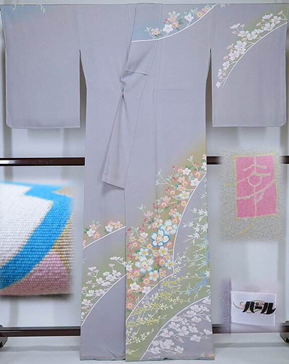 楽天市場】□誂え流れ 未使用品手書き 京友禅 訪問着グレー : きもの 