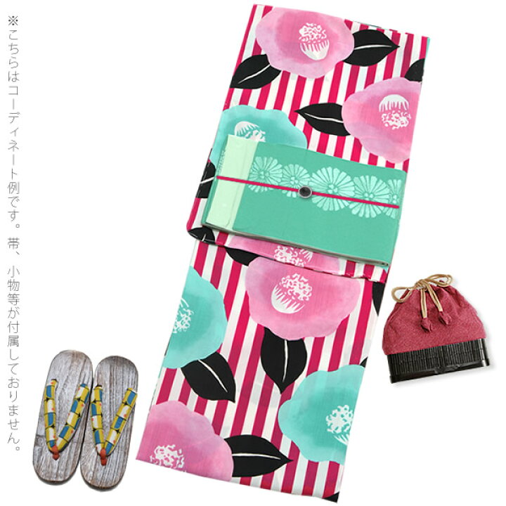 楽天市場】和風館 浴衣単品「ラズベリー プチカメリアストライプ」東レ 