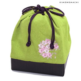 【Prices down3】刺繍 巾着「抹茶色 桜の輪刺繍」袴巾着 ちりめん巾着 【メール便不可】ss2512wkm50